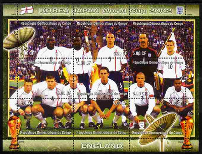 Congo 2002 Korea Japan World Cup Football Teams - England perf composite sheetlet containing 9 values unmounted mint. Note this item is privately produced and is offered purely on its thematic appeal
