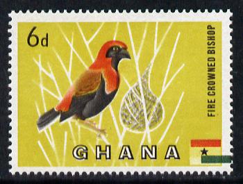 Ghana 1959-61 Red Crowned Bishop Bird 6d with green from flag misplaced 2mm to right unmounted mint, SG 220var