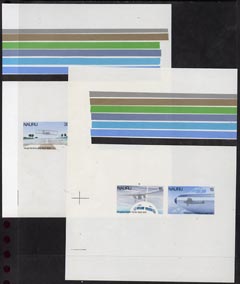Nauru 1980 10th Anniversary of Air Nauru, two imperf master proofs containing set of 4 on gummed paper showing solid colour bars, rare