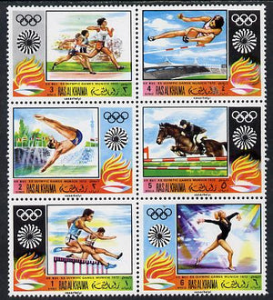 Ras Al Khaima 1970 Munich Olympics perf set of 6 unmounted mint, Mi 384-89A