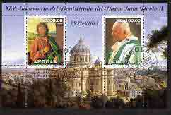 Angola 2003 Pope John Paul II - 25th Anniversary of Pontificate perf sheetlet containing 2 values fine cto used