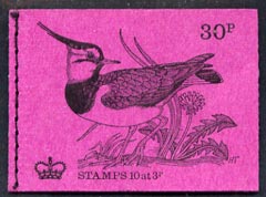 Great Britain 1971-73 Birds #2 - Lapwing (purple cover June 1971) 30p booklet complete and fine, SG DQ58
