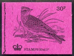 Great Britain 1971-73 Birds #7 - Skylark (purple cover Feb 1973) 30p booklet complete and fine, SG DQ69