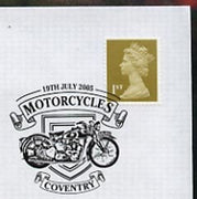 Postmark - Great Britain 2005 cover celebrating Mororcycles with illustrated Coventry cancel (showing a Triumph)