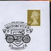 Postmark - Great Britain 2005 cover celebrating Mororcycles with illustrated Redditch cancel (showing a 1914 Royal Enfield)