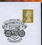 Postmark - Great Britain 2005 cover celebrating Mororcycles with illustrated Redditch cancel (showing a 1914 Royal Enfield)