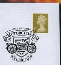 Postmark - Great Britain 2005 cover celebrating Mororcycles with illustrated Redditch cancel (showing a 1914 Royal Enfield)
