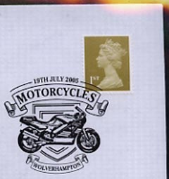 Postmark - Great Britain 2005 cover celebrating Mororcycles with illustrated Wolverhampton cancel (showing a 1991 Norton)