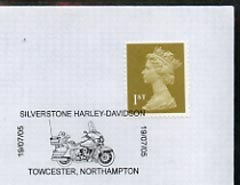 Postmark - Great Britain 2005 cover celebrating Mororcycles with illustrated Silverstone cancel (showing a Harley Davidson)