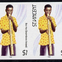 St Vincent 1985 Musical Instruments $1 (Ba-ha Bamboo Pipe) imperf pair (SG 907var)