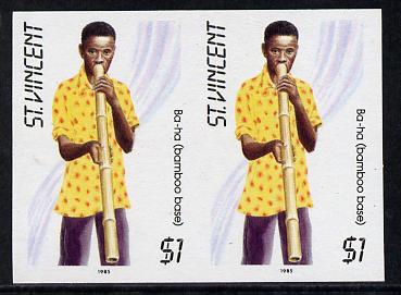 St Vincent 1985 Musical Instruments $1 (Ba-ha Bamboo Pipe) imperf pair (SG 907var)