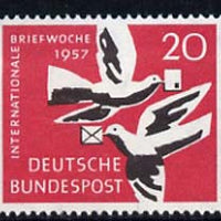 Germany - West 1957 International Correspondence Week 20pf (Carrier Pigeons) unmounted mint, SG 1195