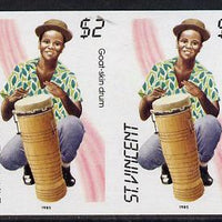 St Vincent 1985 Musical Instruments $2 (Goat-Skin Drum) imperf pair (SG 908var)