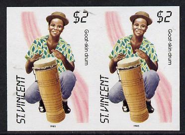 St Vincent 1985 Musical Instruments $2 (Goat-Skin Drum) imperf pair (SG 908var)