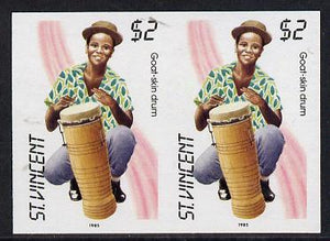 St Vincent 1985 Musical Instruments $2 (Goat-Skin Drum) imperf pair (SG 908var)