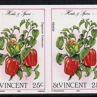 St Vincent 1985 Herbs & Spices 25c (pepper) imperf pair (SG 868var)