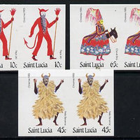 St Lucia 1985 Christmas set of 3 each in unmounted mint imperf pairs (SG 854-56var)