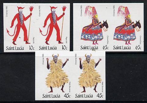 St Lucia 1985 Christmas set of 3 each in unmounted mint imperf pairs (SG 854-56var)