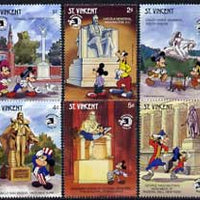 St Vincent 1989 World Stamp Expo '89 (1st Issue) showing Disney cartoon characters and US monuments - 6 vals to 10c unmounted mint, SG 1397-1402