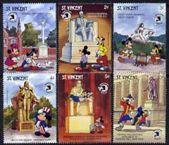 St Vincent 1989 World Stamp Expo '89 (1st Issue) showing Disney cartoon characters and US monuments - 6 vals to 10c unmounted mint, SG 1397-1402