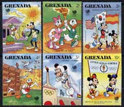 Grenada 1988 Seoul Olympic Games short set of 6 to 10c unmounted mint, featuring Disney characters, SG 1742-47
