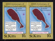 St Kitts 1985 Christmas (Sir Francis Drake) 10c (Map of St Kitts) imperf pair unmounted mint (SG 181var)
