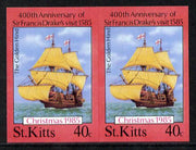 St Kitts 1985 Christmas (Sir Francis Drake) 40c (Golden Hind) imperf pair unmounted mint (SG 182var)