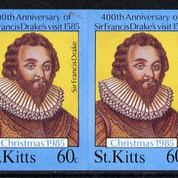 St Kitts 1985 Christmas 60c (Sir Francis Drake) imperf pair unmounted mint (SG 183var)