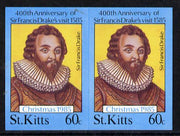 St Kitts 1985 Christmas 60c (Sir Francis Drake) imperf pair unmounted mint (SG 183var)