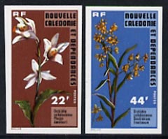 New Caledonia 1977 Orchids 22f & 44f IMPERF, unmounted mint as SG 581-82