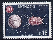 Monaco 1965 Lunik 3 satellite 18c unmounted mint, from ITU Centenary set, SG 821