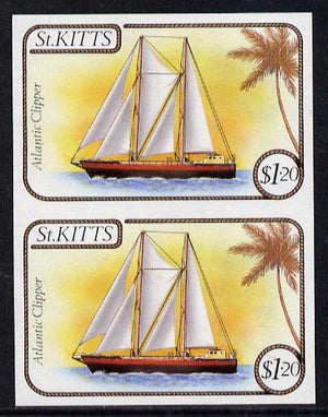 St Kitts 1985 Ships $1.20 (Atlantic Clipper Schooner) imperf pair (SG 174var)
