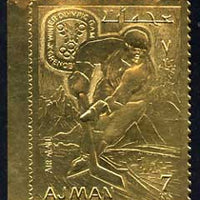 Ajman 1968 Grenoble Winter Olympics 5R Ice Hockey embossed in gold foil, perf unmounted mint, Mi 224A