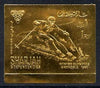 Sharjah 1968 Grenoble Winter Olympics 1R Skiing (Postage) embossed in gold foil, imperf unmounted mint, Mi 464B