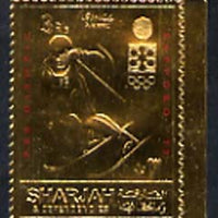 Sharjah 1971 Sapporo Winter Olympics 3R Skier embossed in gold foil, perf unmounted mint, Mi 837A