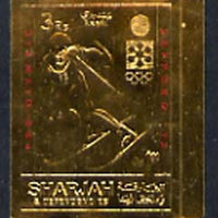 Sharjah 1971 Sapporo Winter Olympics 3R Skier embossed in gold foil, imperf unmounted mint, Mi 837B