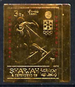 Sharjah 1971 Sapporo Winter Olympics 3R Skier embossed in gold foil, imperf unmounted mint, Mi 837B