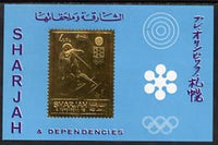 Sharjah 1971 Sapporo Winter Olympics 3R m/sheet Skier embossed in gold foil, unmounted mint, Mi BL87