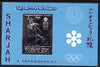 Sharjah 1971 Sapporo Winter Olympics 3R m/sheet Skier embossed in silver foil, unmounted mint, Mi BL88