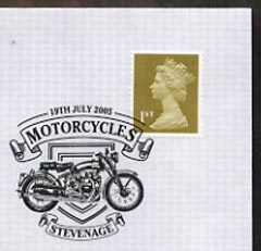 Postmark - Great Britain 2005 cover celebrating Mororcycles with illustrated Stevenage cancel (showing a Vincent Black Shadow)