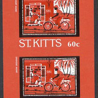 St Kitts 1985 Batik Designs 2nd series 60c (Rum Shop & Man on Bicycle) imperf pair unmounted mint, SG 171var. NOTE - this item has been selected for a special offer with the price significantly reduced