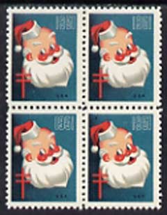 Cinderella - United States 1951 Christmas TB Seal unmounted mint block of 4, one stamp with Printer's Mark