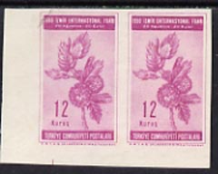 Turkey 1950 Int Fair 12k 12 Oak imperf proof pair on ungummed paper