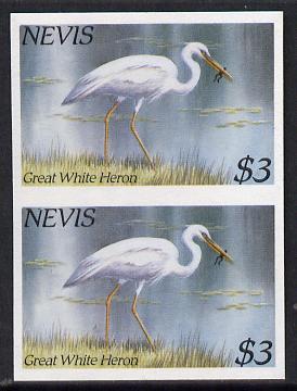 Nevis 1985 Hawks & Herons $3 (Great Blue Heron) imperf pair (SG 268var) unmounted mint