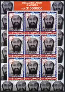 Afghanistan 2001 Usama Bin Laden perf sheetlet containing set of 9 values unmounted mint