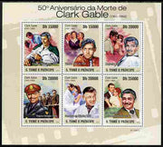St Thomas & Prince Islands 2010 50th Anniversary of Death of Clark Gable perf sheetlet containing 6 values unmounted mint