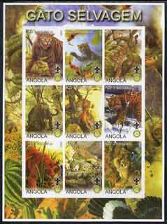 Angola 2000 Big Cats imperf sheetlet containing set of 9 values (vert format) each with Rotary & Scouts Logos, unmounted mint