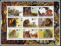 Angola 2000 Big Cats imperf sheetlet containing set of 9 values (horiz format) each with Rotary & Scouts Logos, unmounted mint