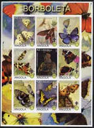 Angola 2000 Butterflies imperf sheetlet #01 containing set of 9 values each with Rotary & Scouts Logos, unmounted mint