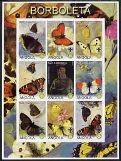 Angola 2000 Butterflies imperf sheetlet #02 containing set of 9 values each with Rotary & Scouts Logos, unmounted mint